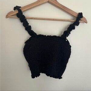 True Craft Black Ruched Ruffle Crop Top size medium ๐ค